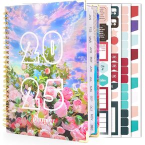 2025 Planner Weekly Monthly, 2025-2026 12 Month Daily Planner from JAN.2025 to DEC.2025, 8.5" X 6.4", Hardcover 2025 Planner Notebook with Spiral Bound, Stickers & Sticky Index Tabs (Style B)