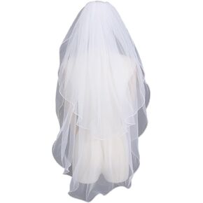 Wedding Bridal Veil with Comb 2 Tier Sheer White Tulle, Fingertip Length
