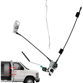Side Door Latch Assembly with Cable & Rod, Right Passenger Side Hinged Lock for Ford 1992-2019 E150 E250 E350 Econoline Van, Door Connective Repair Lock Latch Replaces 8C2Z15264A00B