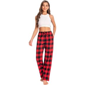 Women's Plaid 100% Cotton Loungewear Pyjama Pants Flannel/Poplin Nightwaer Trousers With Pockets.