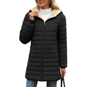 HEEKPEK Women's Quilted Fleece-Lined Puffer Jacket Winter Warm Mid-Length Coat Slim Zipper Lightweight Outerwear with Pockets
