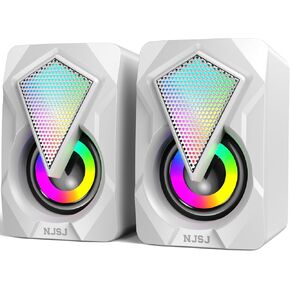 واي واي  بيندا مكبرات صوت كمبيوتر سلكية 2.0 تعمل بمنفذ USB، مكبرات صوت ستيريو صغيرة للوسائط المتعددة للتحكم في مستوى الصوت، اضواء RGB للالعاب بمقبس 3.5 ملم للكمبيوتر المكتبي واللابتوب والشاشة
