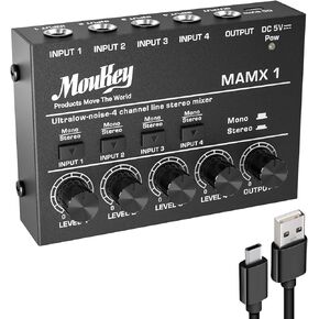 Moukey Audio Mixer Line Mixer, DC 5V, 8-Stereo Ultra, Low Noise 8-Channel for Sub-Mixing, Ideal for Small Clubs or Bars, As Guitars, Bass, Keyboards Mixer, 2022 New Version-MAMX3