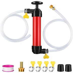 RV Antifreeze Hand Pump Kit, Liquid Transfer Pump with 4 Clamps for Gas Oil and Water Fuel, Winterizing Kit with 2 Clear PVC Hoses for RV Camper Trailer Boat to Protect RV Plumbing