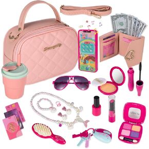 Little Girls Play Purse, Kids Toy Purse and Pretend Makeup Kits for Toddlers -My First Purse Set Include Handbag, Phone, Wallet, Play Mermaid Jewelry, Pretend Play Girl Toys, Gift for Girls 3 4 5 6 7