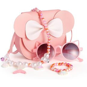 Play Purse for Little Girl Toys, Toddler Purse with Dress Up Jewelry, Sunglasses, Pretend Play Accessories, Gifts for 3 Year Old Girl (Pink)
