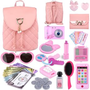 Gifts2U Play Purse for Little Girls,Toddler Purse Toy with Backpack,Camera,Earphone,Phone,Makeup Set,Wallet,Car Keys,Credit Cards,Play Money,Pretend Kids Purse Play Set for 3 4 5 6 Ages