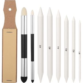 Blending Stumps for Drawing, 9PCS Tortillions Blending Pencil Oil Pastel Blending Tools Soft Paper Felts Sketch Blending Sticks Blending Sponge Pens and Sandpaper Pencil Sharpener Drawing Supplies