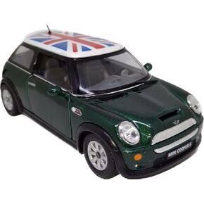 KiNSMART Mini Cooper S 5" 1:28 Scale Die Cast Metal Model Toy Car British Flag Green w/Pullback Action