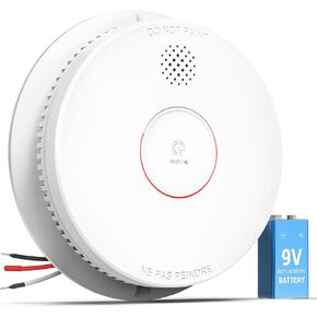 SITERWELL Smoke Detector, Hardwired Photoelectric Smoke Alarm with DC 9V Backup Battery & Interconnected, Fire Alarm with Silence Button, GS517, 6 Packs