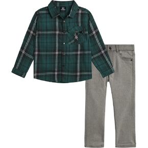 Volcom Toddler Boys' Pants Set - 2 Piece Brushed Flannel Shirt and Slim Fit Woven Stretch Denim Jeans for Little Boys (12M-7)