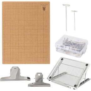 Lxmxgk 12x16 Inch Macrame Board Set, Macrame Board and Metal Adjustable Holder with T Pins Clips, Supplies Braiding Craft Helper, Board for Macrame and Knotting, Macrame Supplies Double Sided Grids