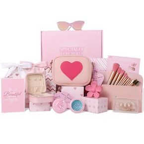 MH MYLUNE HOME Birthday Gifts for Teen Girls, Pink Gifts Basket Birthday Graduation Gifts box Set for Teen Tween Girl Age 6-18, 8 Individually Wrapped Gifts in 1 Box & Fun Task Tags