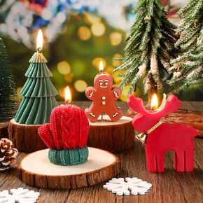 4 Pcs Christmas Candles Scented Candles Gift Set Elk Christmas Tree Gingerbread Man Glove Shaped Candles for Women Xmas Home Decor Party Bedroom Room Table Decorations