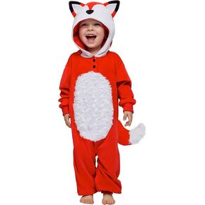 Spooktacular Creations Halloween Baby Fox Costume Cosplay, Furry Fox Toddler Jumpsuit Pajama, Button Hooded Sleepwear