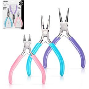 Jewelry Pliers, 3pcs Pliers for Jewelry Making, Jewelry Pliers Set Includes Needle Nose Pliers/Round Nose Pliers/Wire Cutter for Jewlery Fixing, Beading, Barcelet, Earring, Ring, Necklace