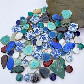 LITMIND 1.1LB Blue & White Ceramic Mosaic Tiles for Crafts, Bulk Irregular Porcelain Pieces - Perfect for Mosaic Art Projects & Garden Decor
