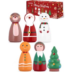 Xylolfsty 6pcs Christmas Peg Dolls Wooden Toys Playset Santa Reindeer Xmas Tree Elf Snowman Gingerbread Man Gift Home Decoration Accessories Activity Fun Miniature Figures for Small World Play