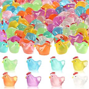 40pcs Luminous Mini Chicken Figurines Resin Miniature Animals 8 Colors Tiny Chickens Miniature Glow in The Dark for Outdoor Garden Party Potted Plant Diy Dollhouse Micro Landscape Tiny Home Decor