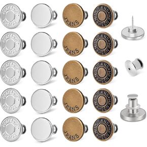 Ceryvop 20 Set Buttons Pin for Loose Jeans, Adjustable Jean Button Tightener Pins for Pants, No-Sew Waist Adjuster, Make Loose Pants Smaller, Replacement Jeans Button