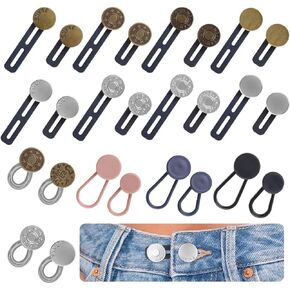 Phinus 26 Pcs Colors Buttons for Jeans, 3 Styles Button Extenders for Jeans, No Sew Button Extenders for Pants, Metal Silicone Pants Button Extender for Women Men
