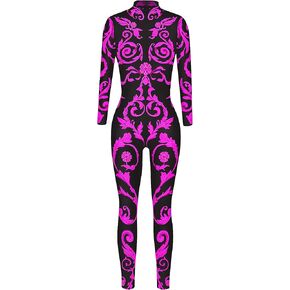 Women's Halloween Cosplay Jumpsuits Funny Skeleton Bodysuit 3D Stretch Skinny Jumpsuit Outfit Catsuit