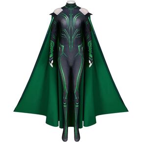 Womens Hela Cosplay Costume Adult Bodysuit Jumpsuit with Cloak Cape Movie Cosplay for Halloween Outfits