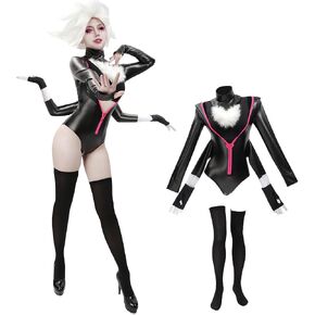 DAZCOS Angel Dust Cosplay Bodysuit Black jumpsuit Full Set Outfits for Women Halloween