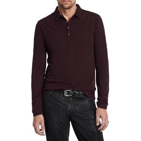 John Varvatos Men's Maleo Long Sleeve Polo, Merlot