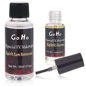 Go Ho Spirit Gum Adhesive and Remover Kit-5ml Spirit Gum+30ml SFX Makeup Remover,Spirit Gum Face,Body&Skin Glue,Professional SFX Makeup Glue for Halloween Stage,Cosplay Costume