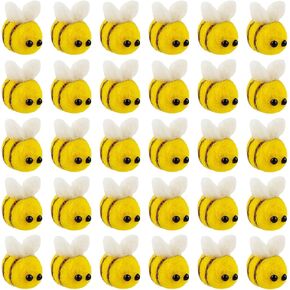 AUEAR, 30 Pack Yellow Wool Felt Bees Craft Ball Cute Mini Bumble for DIY Party Gift Home Decoration