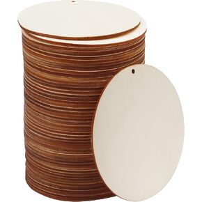 KURTZY 50 Pieces (4 Inch) Round Wooden Circles with Holes - Hanging Tags Wooden Discs Cutouts - Blank Wood Circles Ornaments for DIY Crafts, Milestone Discs, Wood Burning, Painting, Home Decorations
