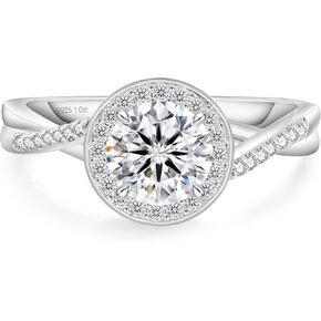 KRKC&CO Moissanite Promise Rings for Women, 1.0 CT Halo Diamond Engagement Ring, Petite Twisted Vine Simulated, D Color VVS1 Clarity White Gold Bridal Rings