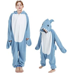 Geamiki Cartoon Animal Sleepsuit, Shark Jaws Cute Pajamas Robe Romper Sleepwear Cosplay Costume for Kids and Adults