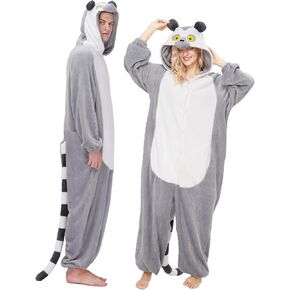 Lemur Pajamas Onesie Halloween Costume for Adul Men Women Zoo Animal Onesies Holiday Outfit Plus Size Unisex Party