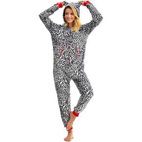 Snow Leopard Print Onesie Adult Women Pajamas Animal Costumes Home Sleepwear Outfit Unisex Plus Size Halloween Cosplay