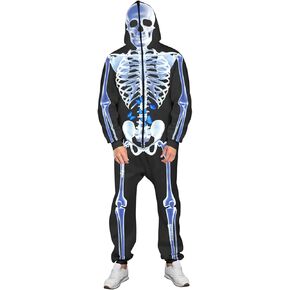 Women Men Halloween Pajamas Skeleton Jumpsuit for Halloween with Zip Up Halloween Skeleton Costume Onesie Jumpsuit