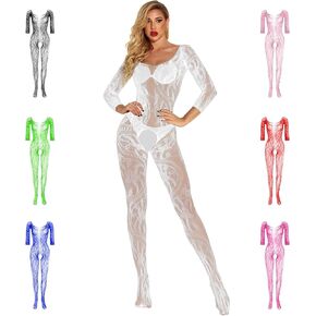 RUIBAVYA Women's Sexy Lace Fishnet Bodysuit Long Sleeve Mesh Jumpsuit for Intimate Nights and Clubwear Full Body Stockings