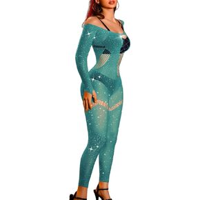 Rhinestone Mesh Jumpsuit Fit 0-10, Womens Sexy Going Out Club, Exotic Wear Dancer Fishnet, Rave Outfits Bodysuit