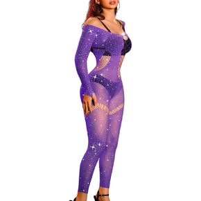 Rhinestone Mesh Jumpsuit Fit 0-10, Womens Sexy Going Out Club, Exotic Wear Dancer Fishnet, Rave Outfits Bodysuit in Kuwait