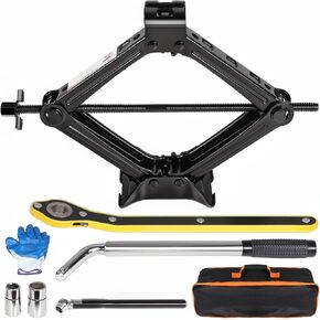 Car Jack Kit, Scissor Jack for Car 2 Ton (4409 lbs), Tire Jack for Car with Ratchet Wrenches & Telescopic Wrenches, Car Jack and Stand Kit Spare Tire Changing Kit Car Emergency Kit for Vehicle/SUV/MPV