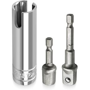Stainless Steel Scissor Jack Slotted Drill kit with 2 Adapter and Crank Handle Replacement 3/8 Socket Fits for Pop-up Camper RV Manual Scissor Jacks C-Jack Stabilizing Jack T-Slot Drill Attachment