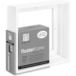 Ampersand Art Supply Floaterframe Readymade Frame for Flat and 1 1/2" Deep Wood Panel and Canvas Artwork, Paintings, Prints, and More, 8"x8", White Thin
