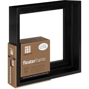 Ampersand Art Supply Floaterframe Readymade Frame for Flat and 1 1/2" Deep Wood Panel and Canvas Artwork, Paintings, Prints, and More, 10"x10", Black Bold