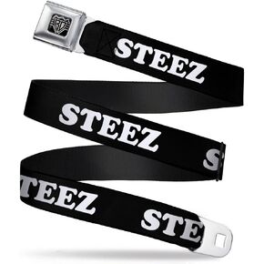 حزام الأمان بإبزيم للأسفل - STEEZ أسود/أبيض - عرض 1.0 بوصة - طول 20-36 بوصة