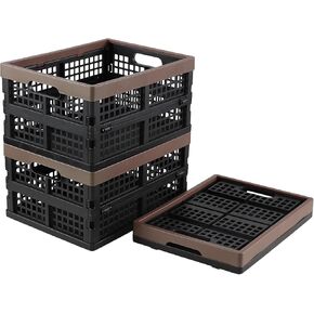 Set of 3 Plastic Collapsible Storage Crate, 15 L Stackable Folding Storage Crates with Handles, Foldable Shelf Storage Baskets