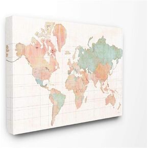 Stupell Industries Vintage World Map Green Pink Design Wall Plaque, 10 x 15, Multi-Color