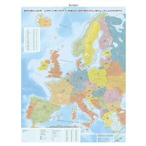 GeoMetro - Large map of Europe (35 x 48 inches) full lamination, countries with the euro, members of the European Union
