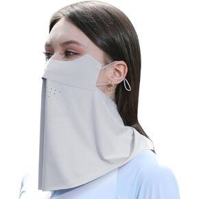 Women's sunscreen mask breathable ice silk veil anti-UV face and neck cover suitable for summer outdoor sports (Gray)