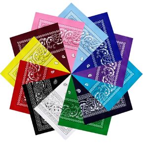 12pcs Assorted Western Cowboy Bandanas Colorful Cotton PaisleyScarf for Men and women Oversized Square Headband